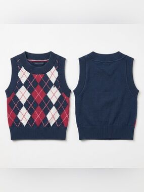 Tommy Hilfiger Baby Argyle Sweater Vest 6-9 Months Crest Preppy Academia Knit